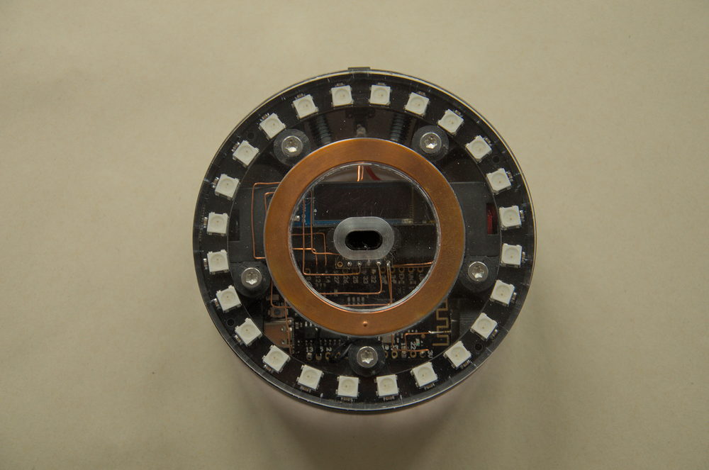 Assembled, front — photograph of the Lumi hardware.